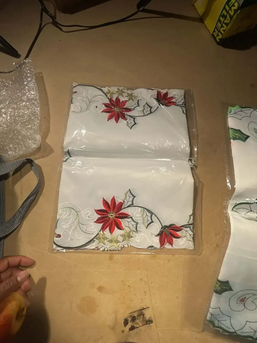 Christmas Poinsettia Embroidery Cutwork Holiday Table Runner
